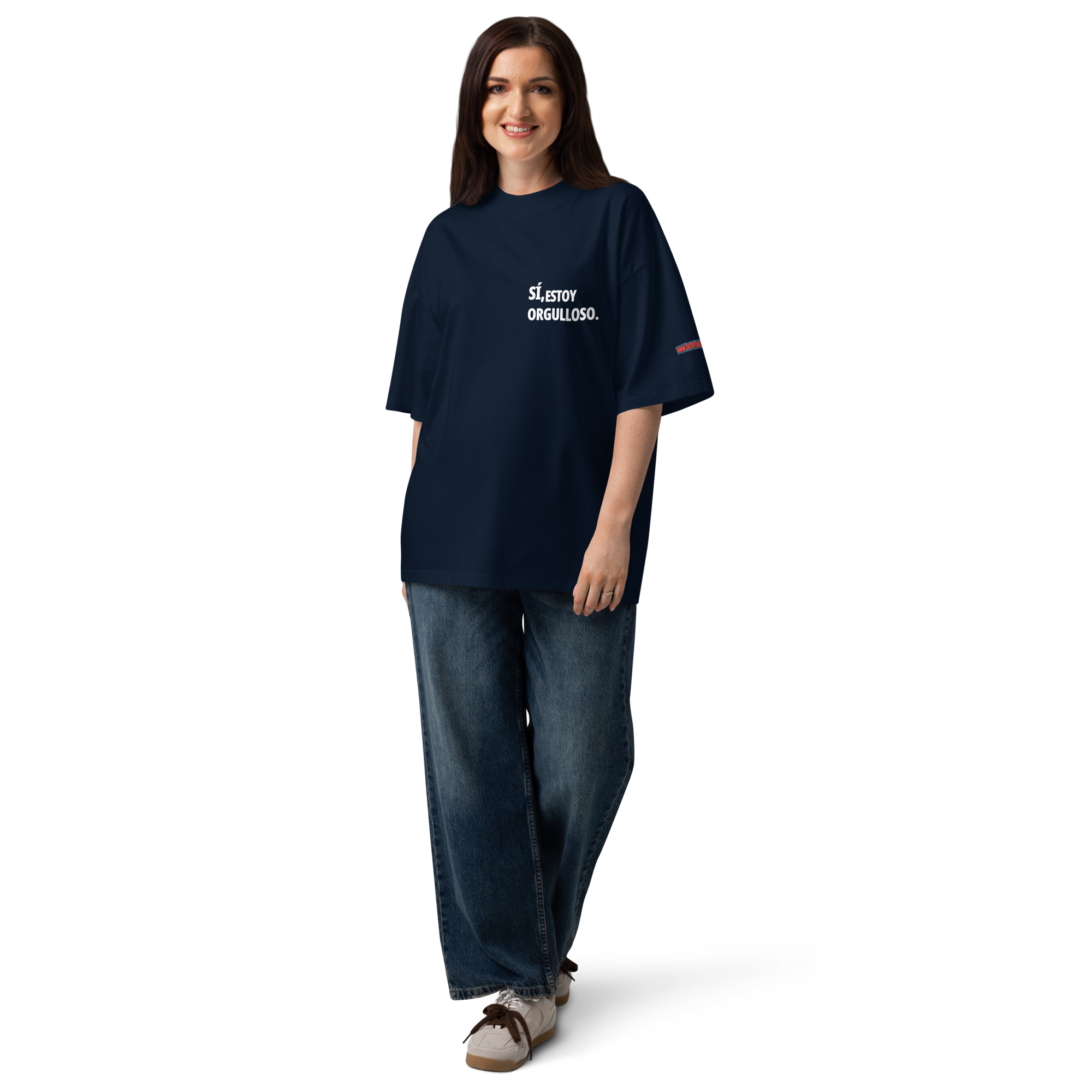 Antifascista “Sí, estoy orgulloso” Camiseta oversize orgánica de cuello alto unisex.